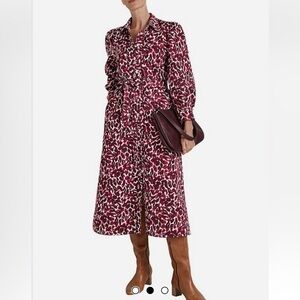 Trenery Animal Print Long Sleeve Shirt Midi Dress In Purple Plum Size 12